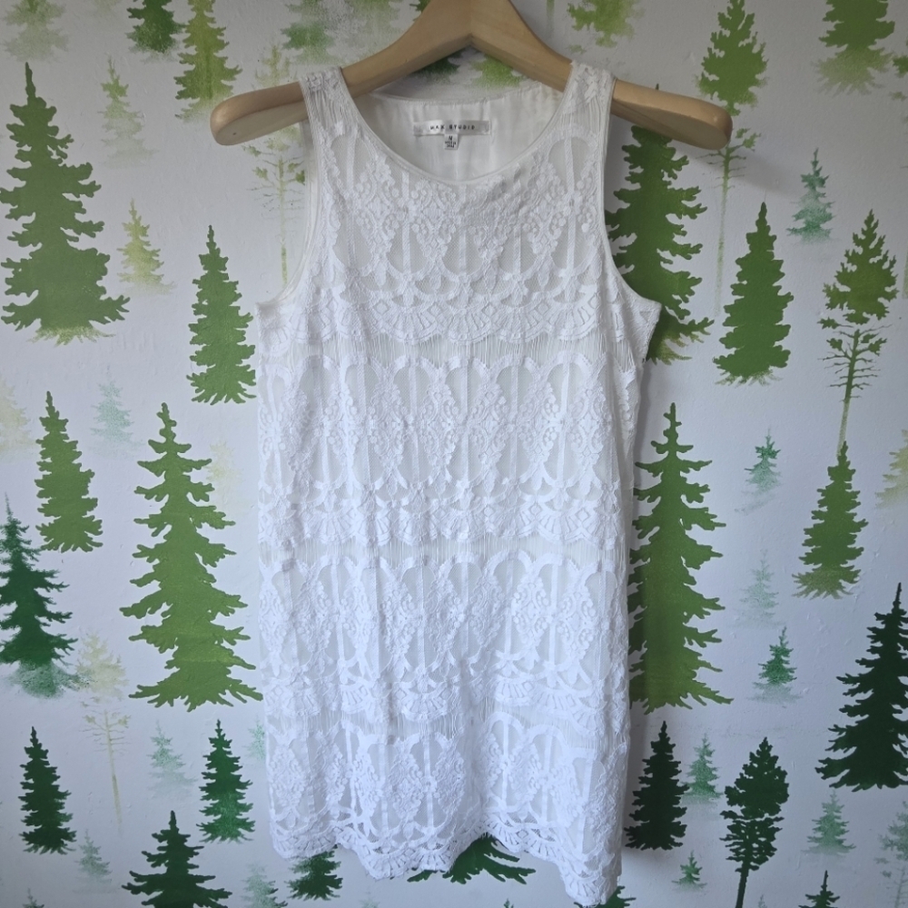 Max Studio White Lace Midi Dress